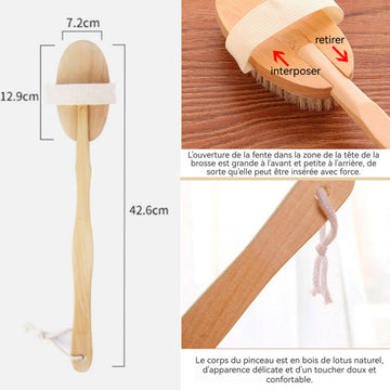 Brosse de bain en poils de sanglier et bois amovible brosse corporelle brosse corps brosse corps a sec brosse à dos exfoliation